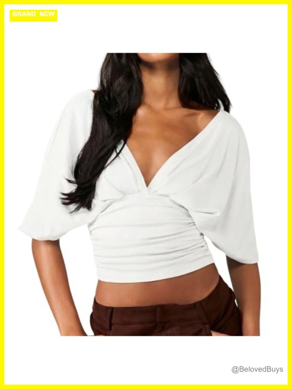 Women Y2K Side Ruched Crop Top Deep V Neck Batwing Short Sleeve Going Out Blouse
